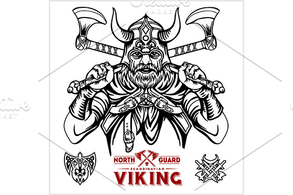 Viking warrior with big crossed axes