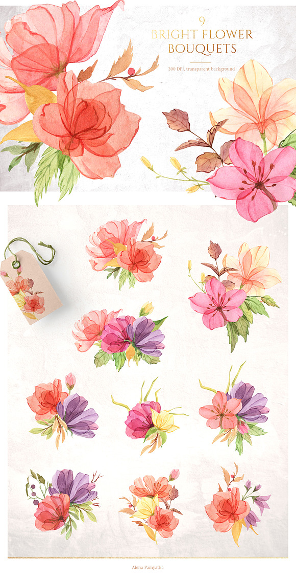 Watercolor gentle bright flowers in Illustrations - product preview 3