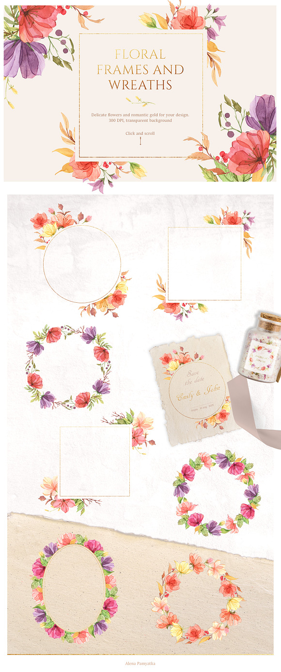 Watercolor gentle bright flowers in Illustrations - product preview 4