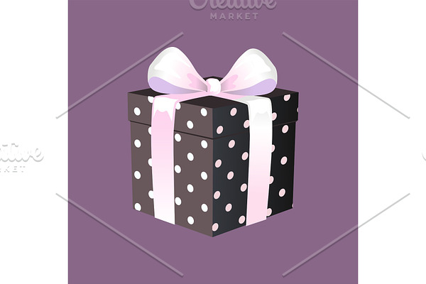 Gift Box with Ribbon and Bow, Vector
