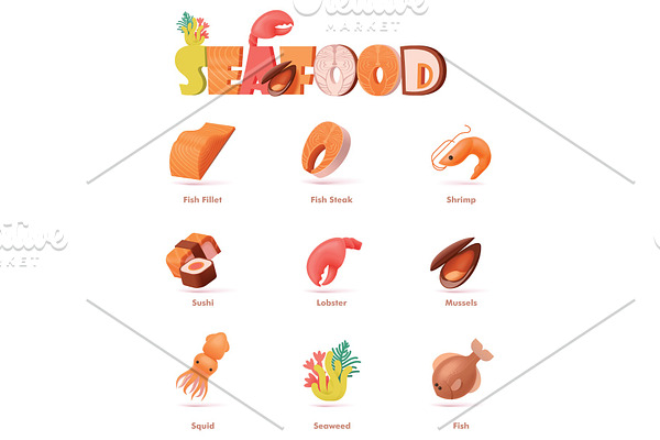 Vector seafood icon set