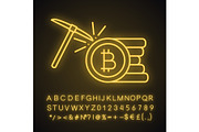 Cryptocurrency mining neon icon