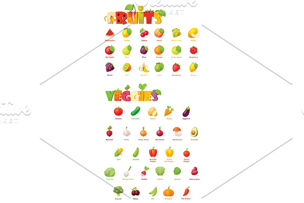 Vector fruits and vegetables icons