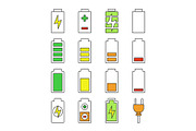 Battery charging color icons set