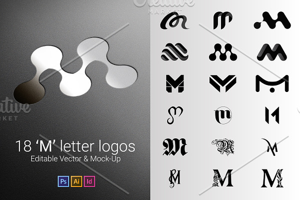 18 M Letter Logos - Vector & Mock-Up