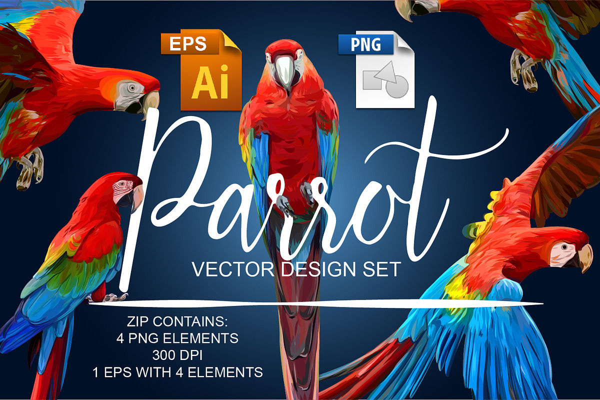Parrot Vector Design Set in Illustrations - product preview 8