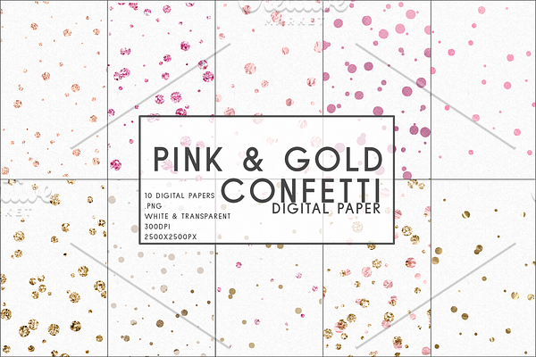 Pink & Gold Confetti Digital Paper