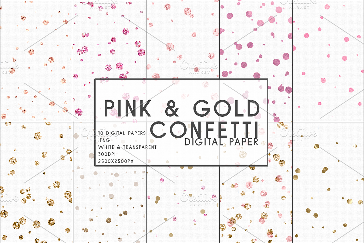 Pink & Gold Confetti Digital Paper in Patterns - product preview 8