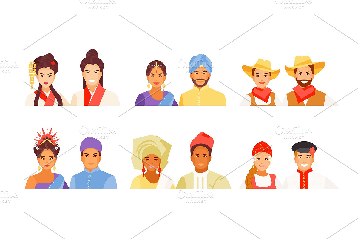 Set of nationalities avatars vector in Illustrations - product preview 8