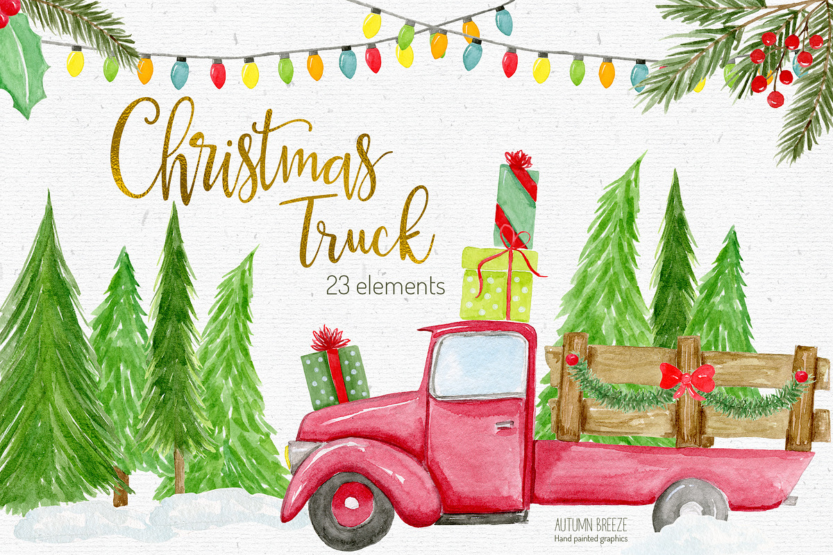 Christmas truck clipart in Illustrations - product preview 8