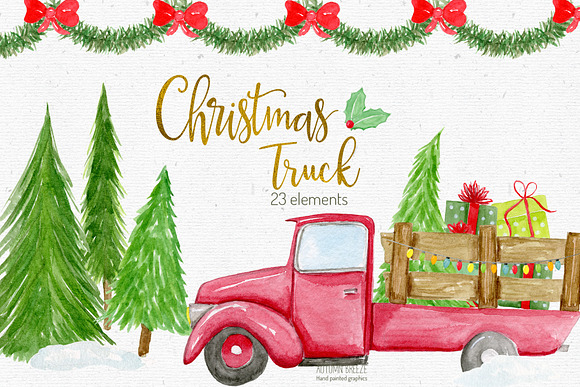 Christmas truck clipart in Illustrations - product preview 2
