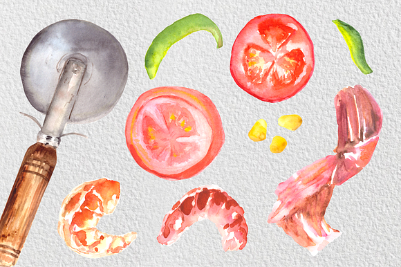 Watercolor Pizza Clip Art Set in Illustrations - product preview 2