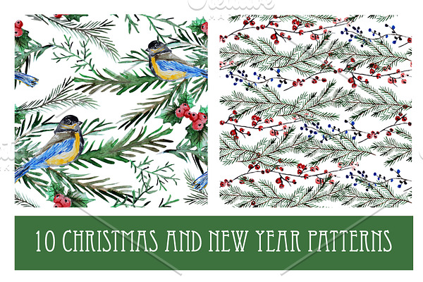10 Watercolor Christmas Patterns
