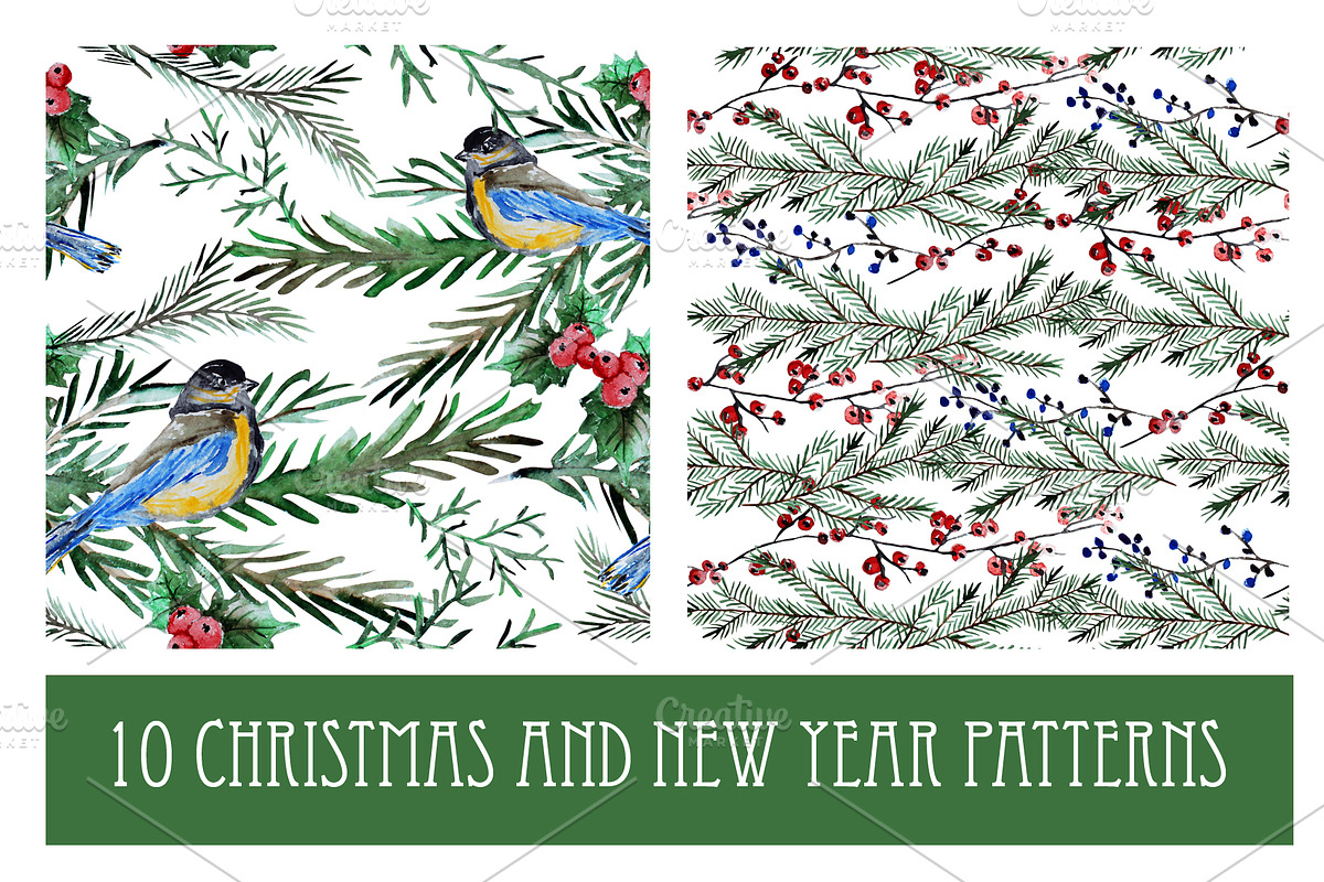 10 Watercolor Christmas Patterns in Patterns - product preview 8