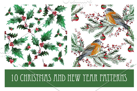 10 Watercolor Christmas Patterns in Patterns - product preview 1