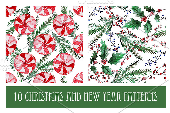 10 Watercolor Christmas Patterns in Patterns - product preview 2