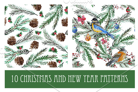 10 Watercolor Christmas Patterns in Patterns - product preview 3