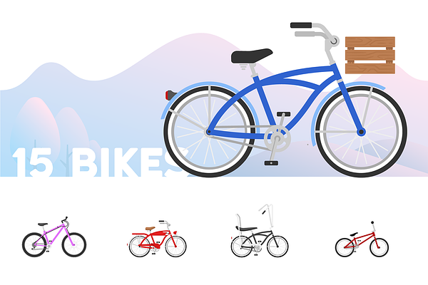 15 Flat Bike Icons
