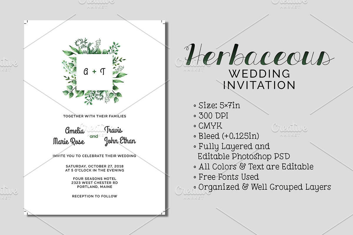 Herbaceous Wedding Invitation in Wedding Templates - product preview 8