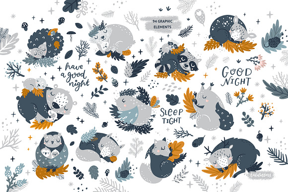 Good night Sleeping Forest Animals in Illustrations - product preview 1