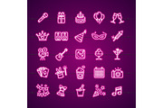 Party Signs Neon Thin Line Icon Set.