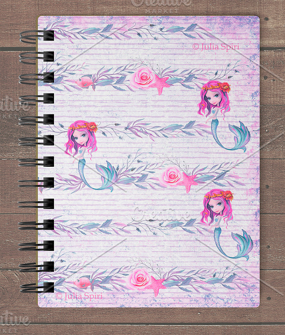 Watercolor Mermaids Clip Art in Illustrations - product preview 5