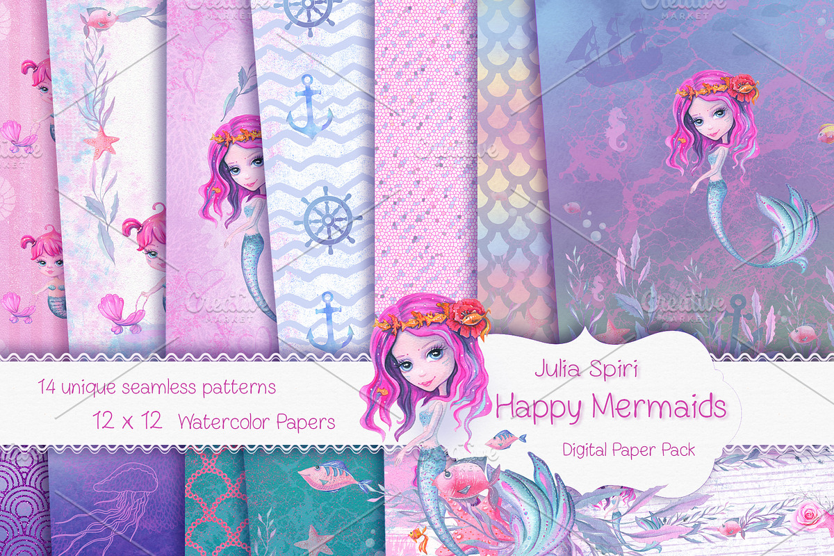 Mermaid Patterns /Digital Paper Pack in Patterns - product preview 8