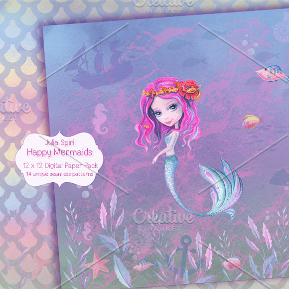 Mermaid Patterns /Digital Paper Pack in Patterns - product preview 1