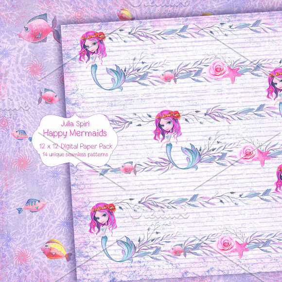 Mermaid Patterns /Digital Paper Pack in Patterns - product preview 2