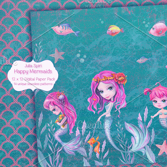 Mermaid Patterns /Digital Paper Pack in Patterns - product preview 3