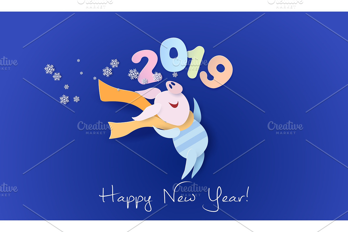 Happy New Year card Color paper cut in Objects - product preview 8