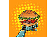 Burger on a robot arm