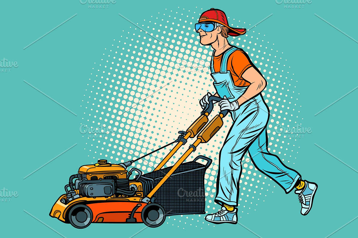 lawn mower worker. Profession and in Illustrations - product preview 8