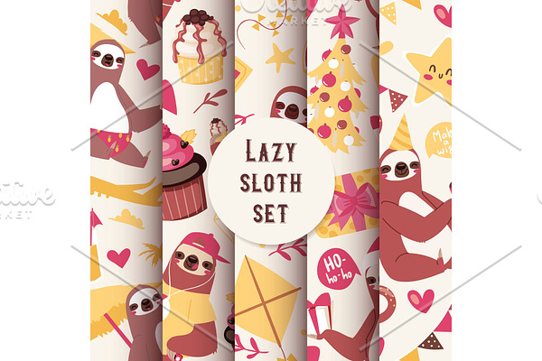Layzy sloth seamless pattern vector