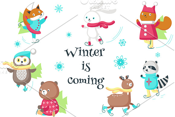 Ice Skating animals clipart set in Illustrations - product preview 6