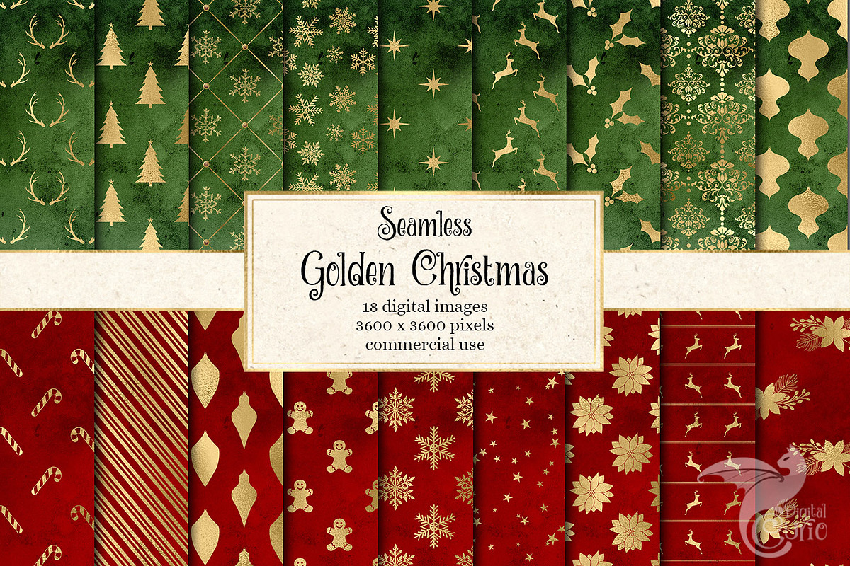 Golden Christmas Digital Paper in Patterns - product preview 8