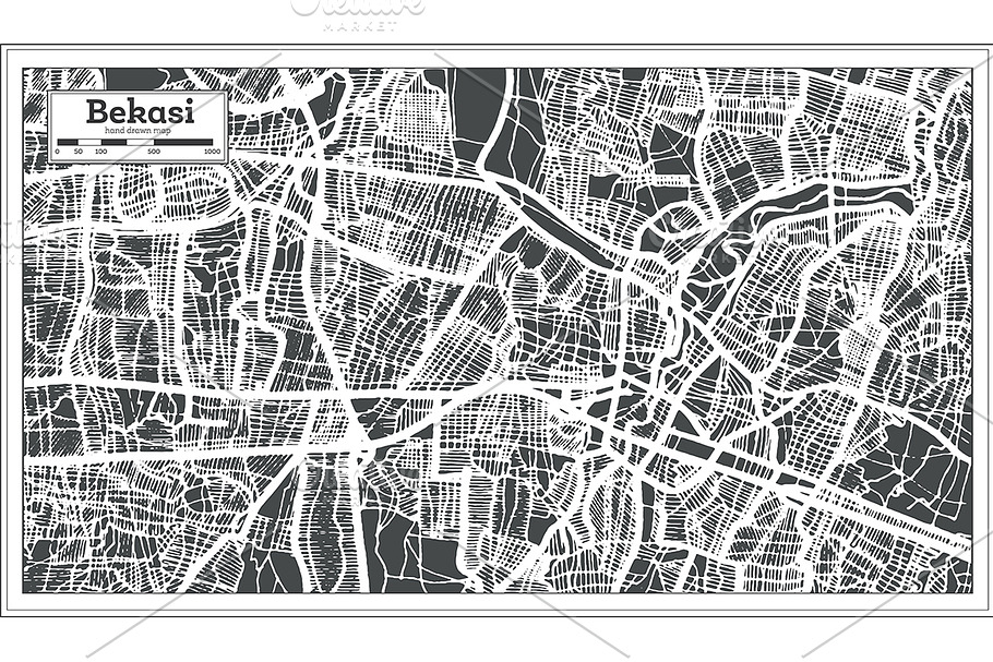 Bekasi Indonesia City Map in Retro in Illustrations - product preview 8