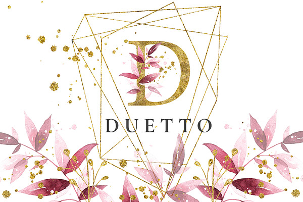 Duetto - gold watercolor leaf set