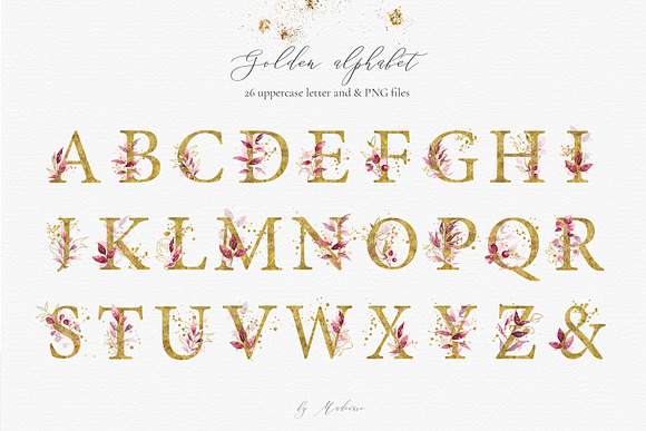 Duetto - gold watercolor leaf set in Illustrations - product preview 2