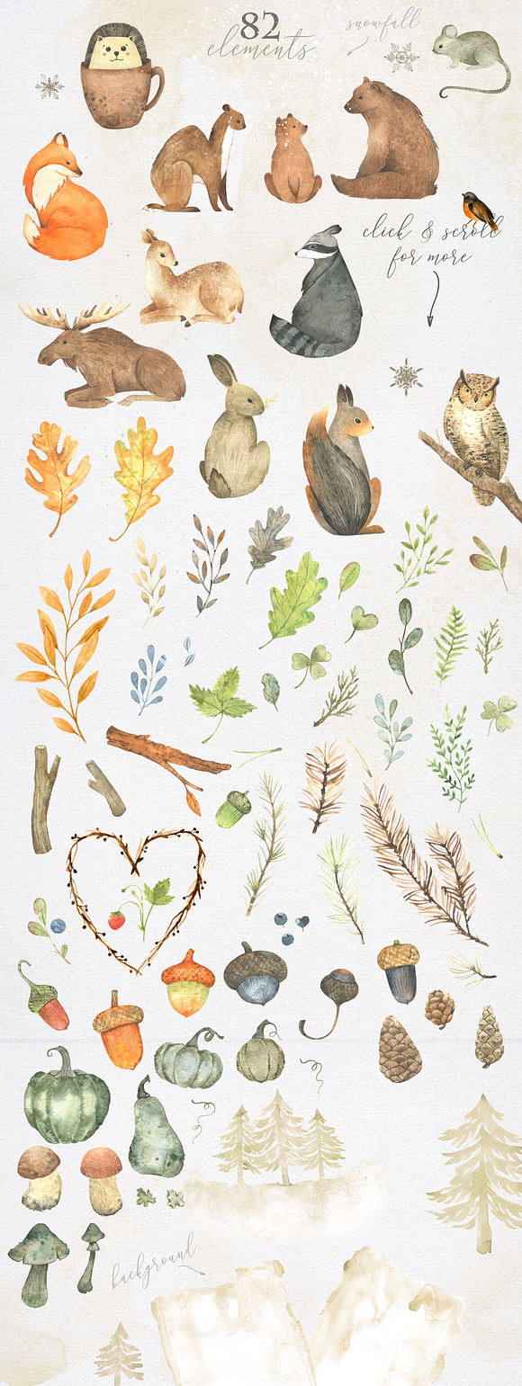 Warm woodland. Animal Watercolor in Illustrations - product preview 1