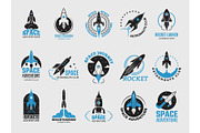 Rocket logo. Space satelite retro