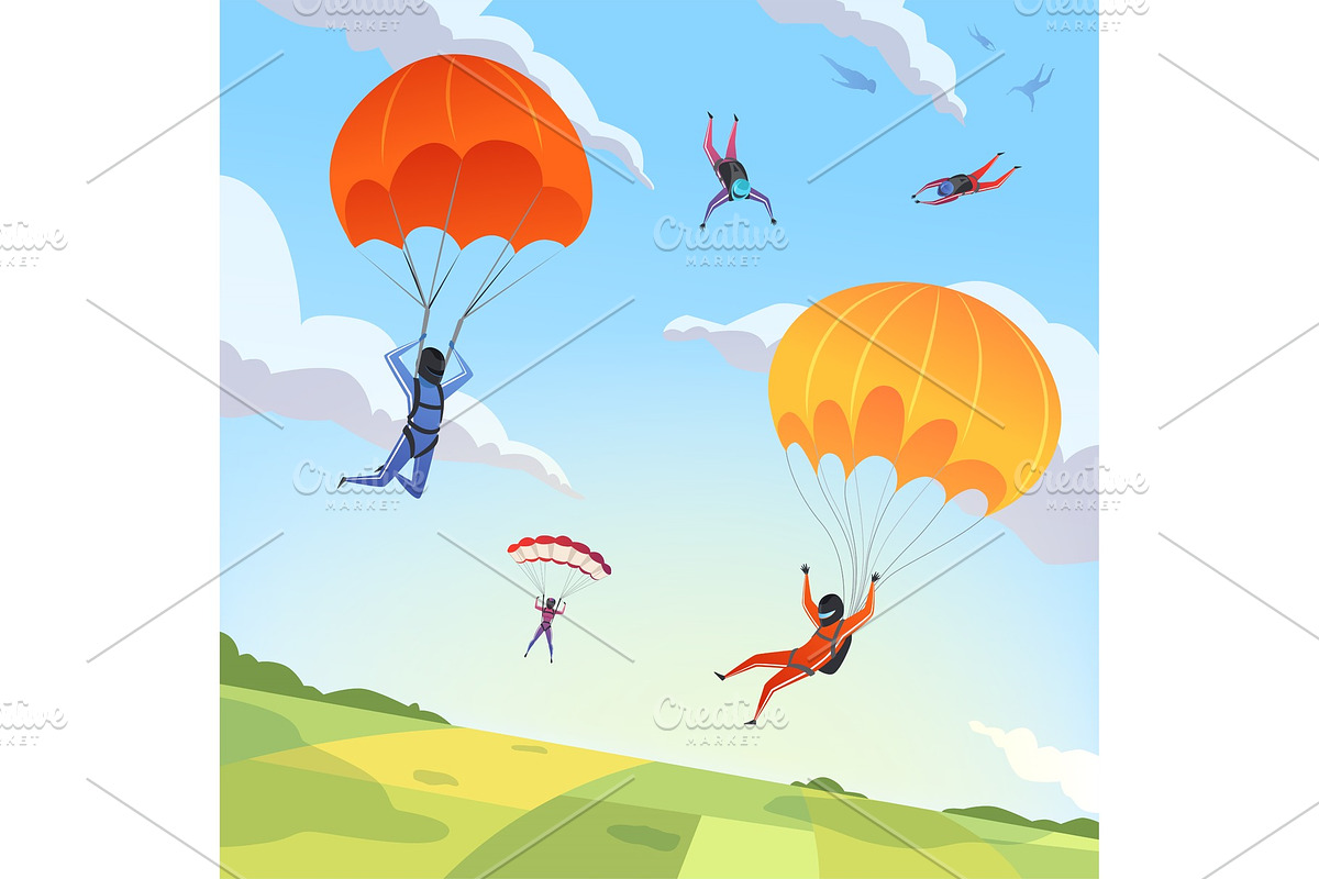 Parachute jumpers sky. Extreme sport in Graphics - product preview 8