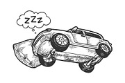 Sleeping car on pillow engraving