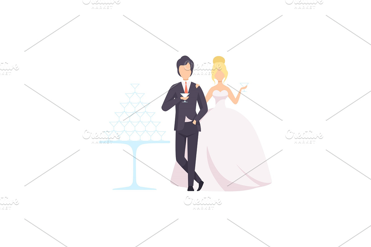 Elegant Bride and groom drinking in Illustrations - product preview 8