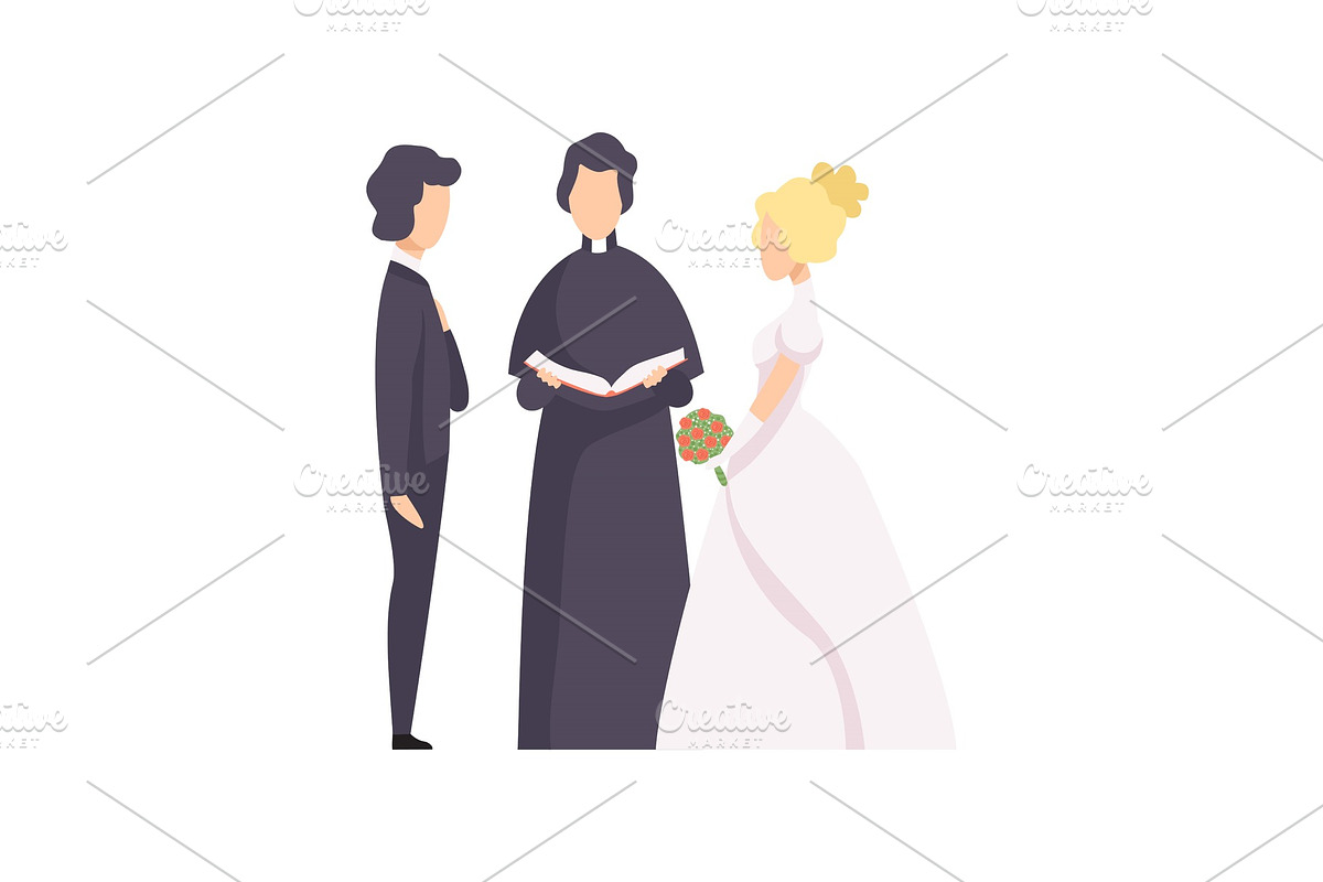 Couple of newlyweds and priest in Illustrations - product preview 8