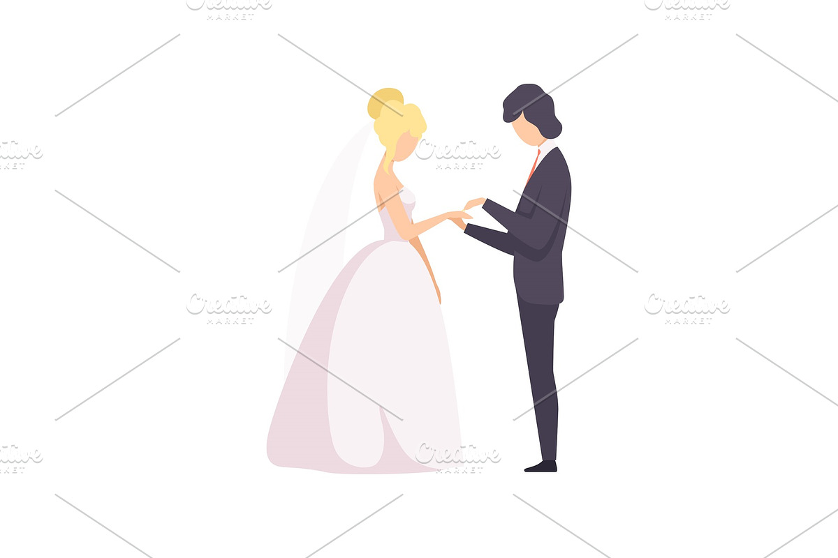 Elegant groom putting the ring on in Illustrations - product preview 8