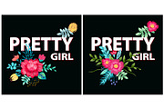 Pretty Girl Posters, Flowers Vector