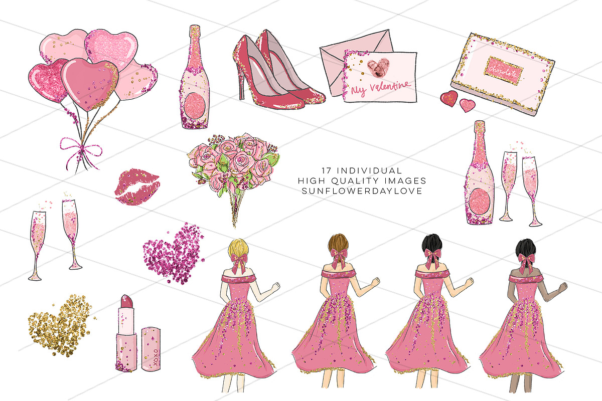 Romantic date Valentine Clipart set in Illustrations - product preview 8