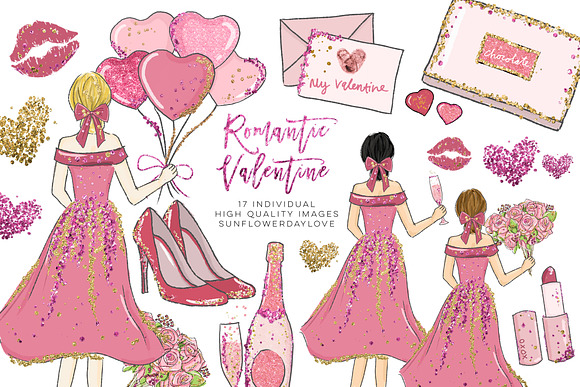 Romantic date Valentine Clipart set in Illustrations - product preview 1