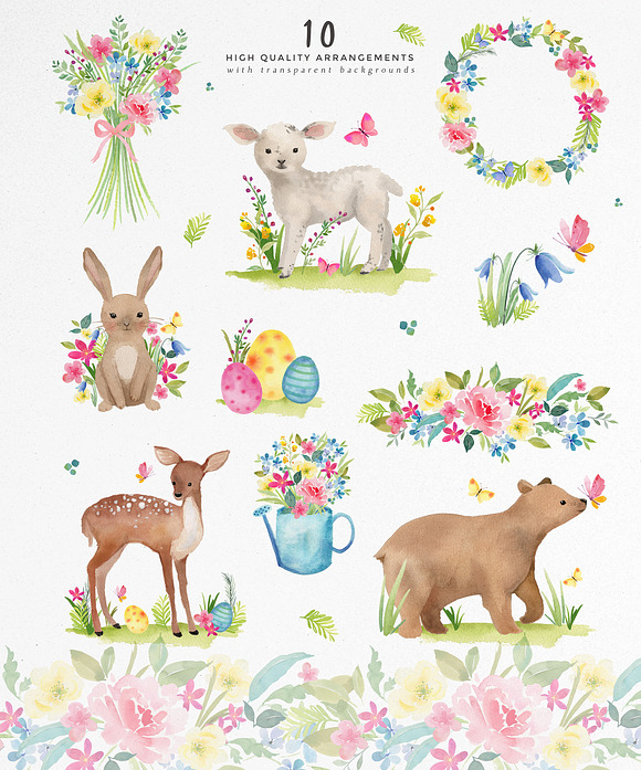 Spring Flower and Animal graphic set in Illustrations - product preview 2
